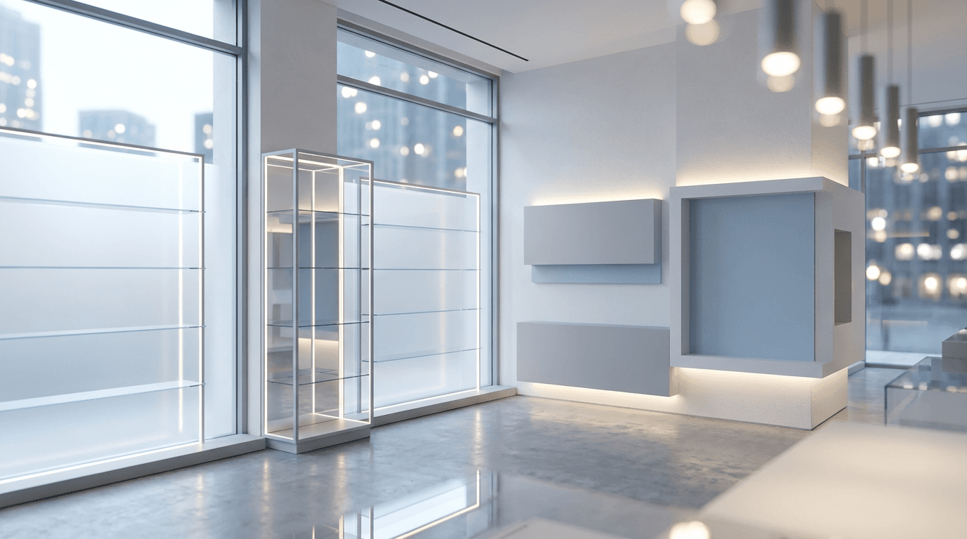 Sleek power bank rental kiosk in a bright shopping mall concourse with cyan accent lighting